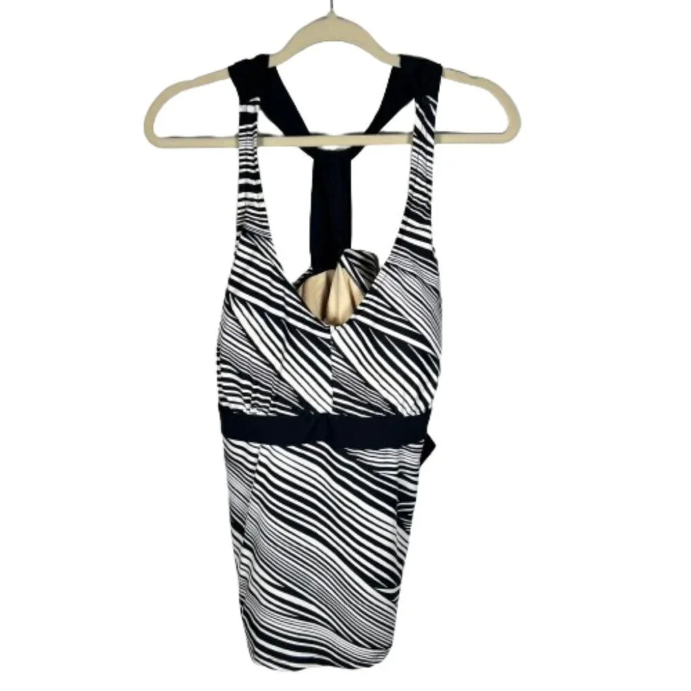 Ava & Viv Womens‎ Swim Tankini Top Diagonal Stripes Black White Plus Size 20W